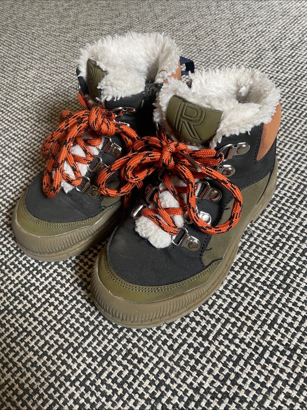 Rockport Olive and Rust Kids Shearling-Trim Hiker Boots